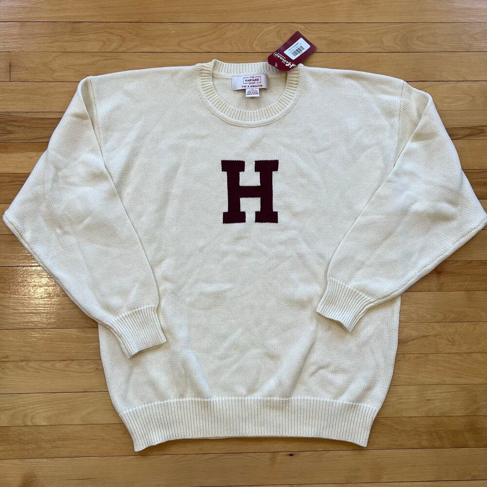 Harvard University Traditional H Sweater Unisex XL Cream New Knit Pullover NWT